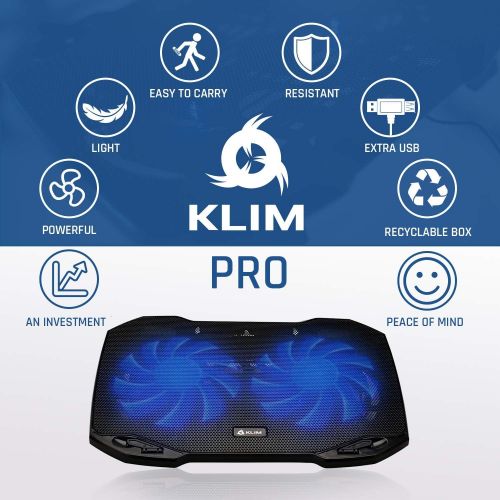  [아마존베스트]KLIM Pro - The Laptop Cooling Pad for Professionals + Light, Compact, Easy to Carry, Durable + 10” to 15,6” + Extra USB Port + Laptop Cooler with Fans + New 2020 Version - Black (B