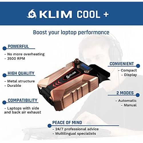  [아마존베스트]KLIM Cool + Metal Laptop Cooler Fan - The Most Powerful Gaming External Air Vacuum - Computer USB for Immediate Cooling - Slim - Portable - Quiet - Cooling Pad to Solve Internal