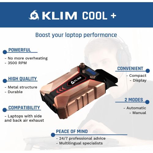  [아마존베스트]KLIM Cool + Metal Laptop Cooler Fan - The Most Powerful Gaming External Air Vacuum - Computer USB for Immediate Cooling - Slim - Portable - Quiet - Cooling Pad to Solve Internal