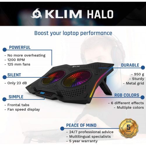  [아마존베스트]KLIM Halo + Laptop Cooling Stand with RGB backlighting + 11 - 17 + Gaming Laptop Cooling Pad for Desk + USB Powered Fan + Very Stable and Silent + Compatible Mac and PS4 - New 2020