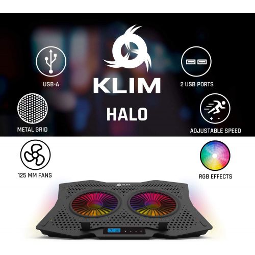  [아마존베스트]KLIM Halo + Laptop Cooling Stand with RGB backlighting + 11 - 17 + Gaming Laptop Cooling Pad for Desk + USB Powered Fan + Very Stable and Silent + Compatible Mac and PS4 - New 2020