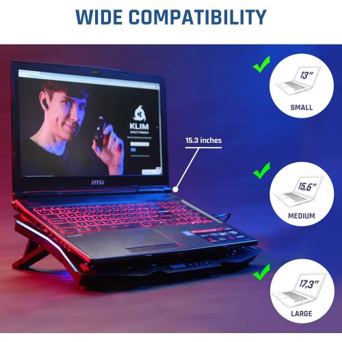  [아마존베스트]KLIM Halo + Laptop Cooling Stand with RGB backlighting + 11 - 17 + Gaming Laptop Cooling Pad for Desk + USB Powered Fan + Very Stable and Silent + Compatible Mac and PS4 - New 2020