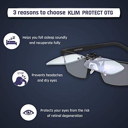  KLIM Protect OTG Clip-on Glasses to Block Blue Light - High Protection Blue Blocker Glasses for Screen - Gaming Glasses PC Mobile TV - Filters Blue Lights [ New 2022 ]