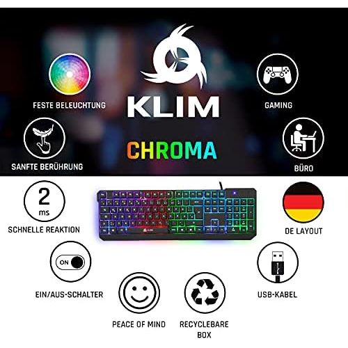  [아마존베스트]KLIM Chroma Gamer Keyboard with USB Cable - High Performance - Colourful Lighting (Black) RGB PC Windows, Mac, PS4