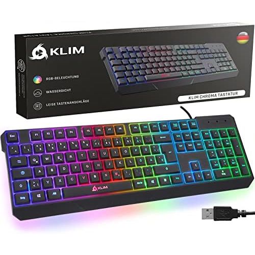  [아마존베스트]KLIM Chroma Gamer Keyboard with USB Cable - High Performance - Colourful Lighting (Black) RGB PC Windows, Mac, PS4