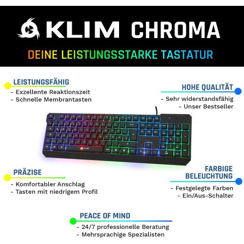  [아마존베스트]KLIM Chroma Gamer Keyboard with USB Cable - High Performance - Colourful Lighting (Black) RGB PC Windows, Mac, PS4