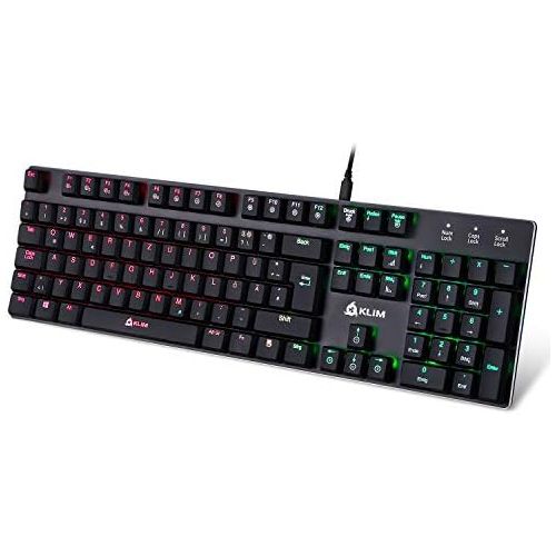  [아마존베스트]KLIM Dash  Low Profile Mechanical QWERTZ Keyboard with Red Switches for Cultivated Professional Users and Gamers  RGB Colours  Metal Frame Full Adaptability