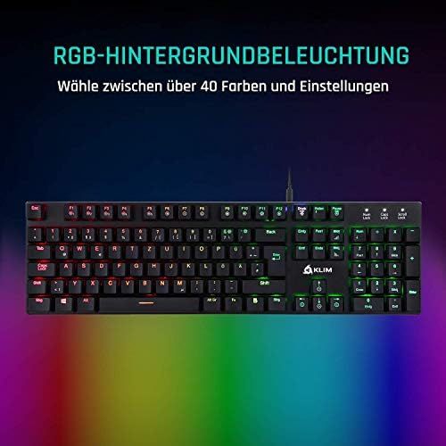  [아마존베스트]KLIM Dash  Low Profile Mechanical QWERTZ Keyboard with Red Switches for Cultivated Professional Users and Gamers  RGB Colours  Metal Frame Full Adaptability