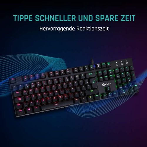  [아마존베스트]KLIM Dash  Low Profile Mechanical QWERTZ Keyboard with Red Switches for Cultivated Professional Users and Gamers  RGB Colours  Metal Frame Full Adaptability