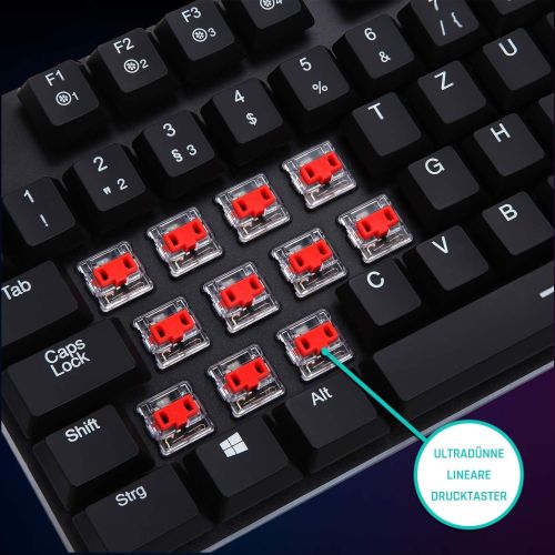  [아마존베스트]KLIM Dash  Low Profile Mechanical QWERTZ Keyboard with Red Switches for Cultivated Professional Users and Gamers  RGB Colours  Metal Frame Full Adaptability