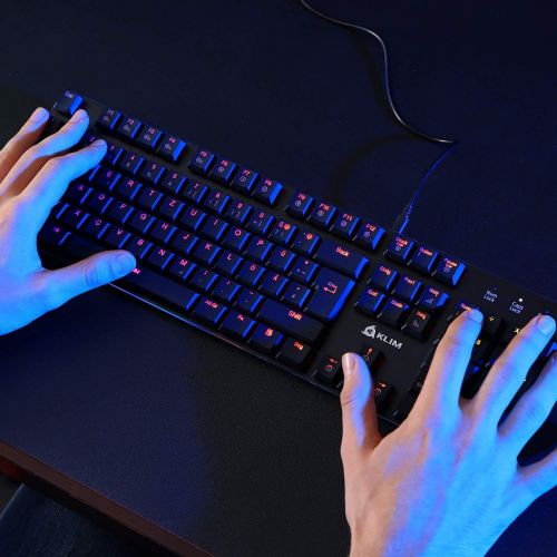  [아마존베스트]KLIM Dash  Low Profile Mechanical QWERTZ Keyboard with Red Switches for Cultivated Professional Users and Gamers  RGB Colours  Metal Frame Full Adaptability