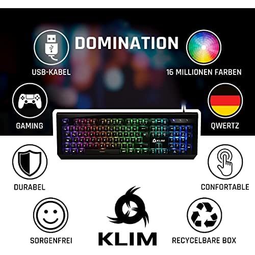  [아마존베스트]KLIM Domination  German  Mechanical RGB QWERTZ Keyboard  New 2019 Version  Blue Keys  Faster, Precise, Comfortable Keystroke  Full Freedom in Colour Choice PC PS4