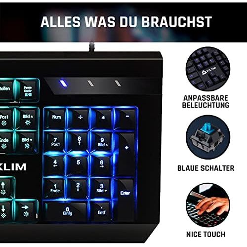  [아마존베스트]KLIM Domination  German  Mechanical RGB QWERTZ Keyboard  New 2019 Version  Blue Keys  Faster, Precise, Comfortable Keystroke  Full Freedom in Colour Choice PC PS4