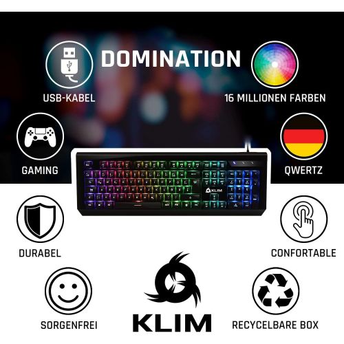  [아마존베스트]KLIM Domination  German  Mechanical RGB QWERTZ Keyboard  New 2019 Version  Blue Keys  Faster, Precise, Comfortable Keystroke  Full Freedom in Colour Choice PC PS4