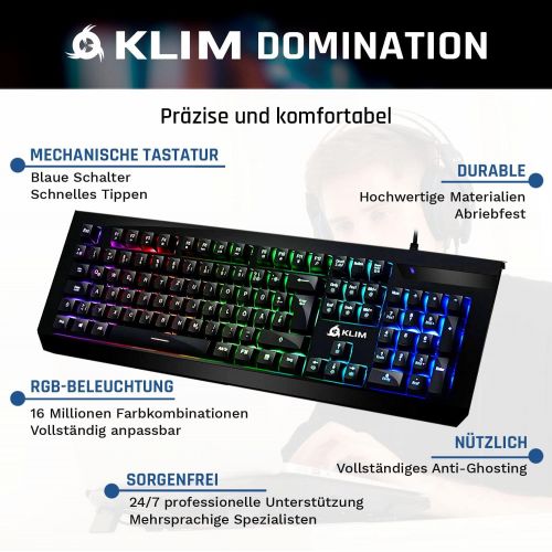  [아마존베스트]KLIM Domination  German  Mechanical RGB QWERTZ Keyboard  New 2019 Version  Blue Keys  Faster, Precise, Comfortable Keystroke  Full Freedom in Colour Choice PC PS4