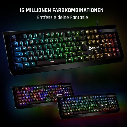  [아마존베스트]KLIM Domination  German  Mechanical RGB QWERTZ Keyboard  New 2019 Version  Blue Keys  Faster, Precise, Comfortable Keystroke  Full Freedom in Colour Choice PC PS4