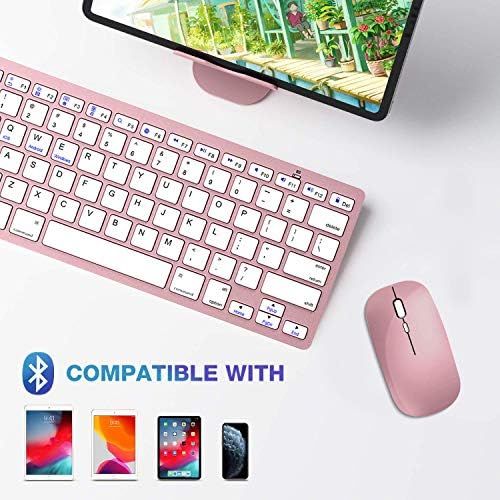  [아마존베스트]KLNANA Bluetooth Keyboard and Mouse Combo,Wireless Keyboard and Mouse for iPad pro/iPad Air/iPad/iPad Mini, iPhone (iPadOS 13 / iOS 13 and Above), (Rose Gold)