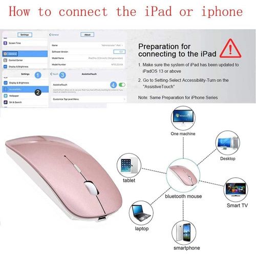  [아마존베스트]KLNANA Bluetooth Keyboard and Mouse Combo,Wireless Keyboard and Mouse for iPad pro/iPad Air/iPad/iPad Mini, iPhone (iPadOS 13 / iOS 13 and Above), (Rose Gold)