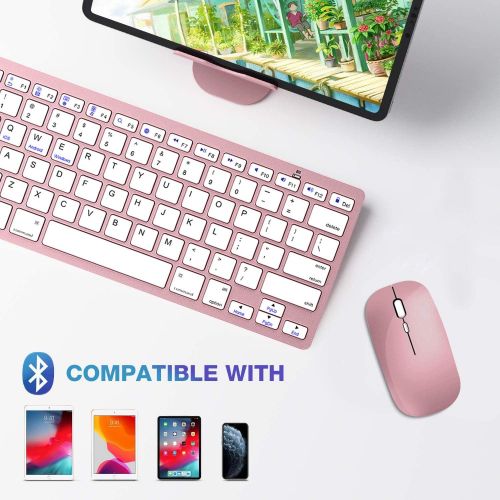  [아마존베스트]KLNANA Bluetooth Keyboard and Mouse Combo,Wireless Keyboard and Mouse for iPad pro/iPad Air/iPad/iPad Mini, iPhone (iPadOS 13 / iOS 13 and Above), (Rose Gold)