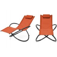 KLS14 Modern Zero Gravity Orbital Folding Lounge Chair Woven PVC Fabric Powder-Coated Finished Steel Frame With Removable Pillow Outdoor Patio Beach Picnic Home Garden furniture - Set of