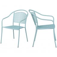 KLS14 Modern Design Lightweight Stacking Patio Chair Integrated Arms Curved Round Back Tubular Steel Frame Indoor-Outdoor Home Commercial Furniture Decor - Set of 2 Soft Blue #2115