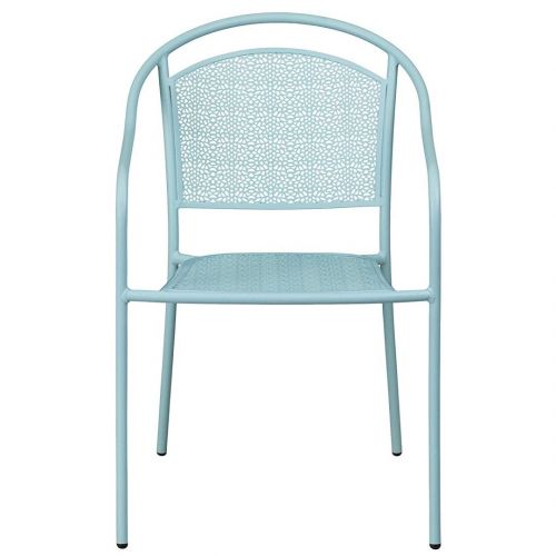  KLS14 Modern Design Lightweight Stacking Patio Chair Integrated Arms Curved Round Back Tubular Steel Frame Indoor-Outdoor Home Commercial Furniture Decor - Set of 2 Soft Blue #2115