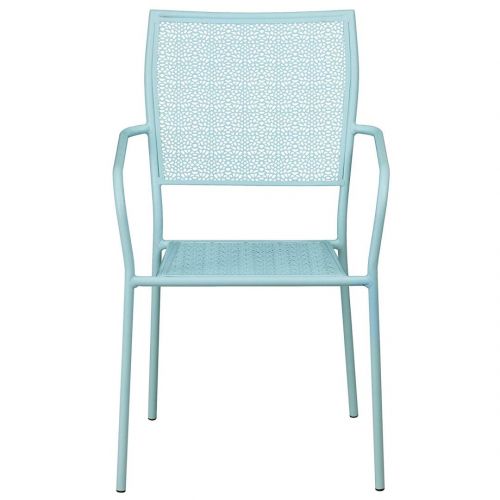  KLS14 Modern Design Lightweight Stacking Patio Chair Integrated Arms with Transparent Flower Seat and Back Patterned Tubular Steel Frame Indoor-Outdoor Home Furniture Decor - Set o