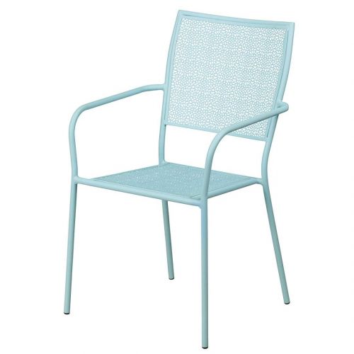  KLS14 Modern Design Lightweight Stacking Patio Chair Integrated Arms with Transparent Flower Seat and Back Patterned Tubular Steel Frame Indoor-Outdoor Home Furniture Decor - Set o