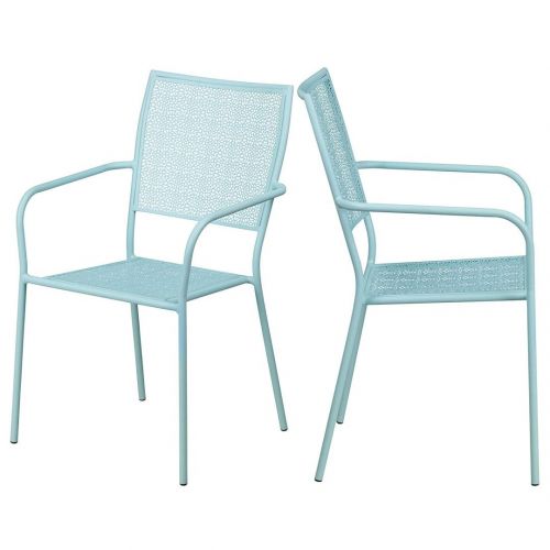  KLS14 Modern Design Lightweight Stacking Patio Chair Integrated Arms with Transparent Flower Seat and Back Patterned Tubular Steel Frame Indoor-Outdoor Home Furniture Decor - Set o