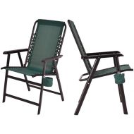 KLS14 Modern Outdoor Textilene Fabric Portable Folding Chairs W/Armrest and Cup Holder Backyard Picnic Beach Camping Patio Porch Garden Pool Home Furniture Decor - Set of 4 Green #