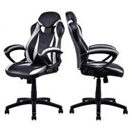 KLS14 Modern Style High Back Gaming Chairs 360-Degree Swivel Design Desk Task PU Leather Upholstery Thick Padded Seat Posture Support Home Office Furniture - Set of 4 White/Black #2123