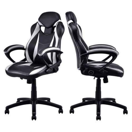  KLS14 Modern Style High Back Gaming Chairs 360-Degree Swivel Design Desk Task PU Leather Upholstery Thick Padded Seat Posture Support Home Office Furniture - Set of 4 WhiteBlack #2123