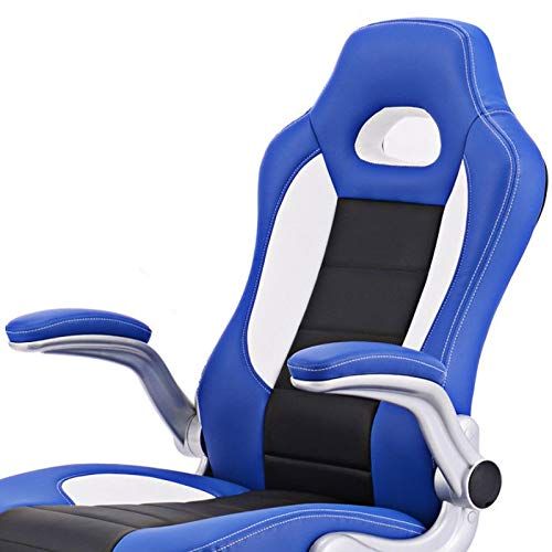  KLS14 Modern Executive High Back Racing Style Gaming Chairs 360-degree Swivel PU Leather Upholstery Thick Padded Seat Adjustable Armrest School Office Home Furniture - Set of 4 Blue #212