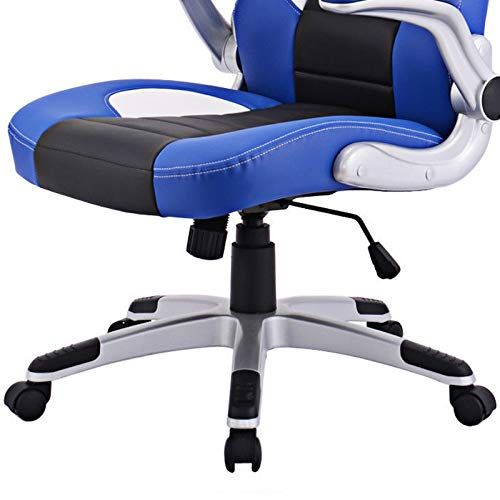  KLS14 Modern Executive High Back Racing Style Gaming Chairs 360-degree Swivel PU Leather Upholstery Thick Padded Seat Adjustable Armrest School Office Home Furniture - Set of 4 Blue #212