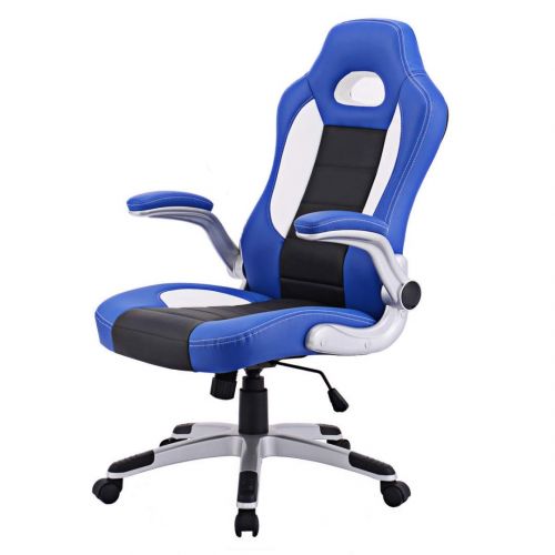  KLS14 Modern Executive High Back Racing Style Gaming Chairs 360-degree Swivel PU Leather Upholstery Thick Padded Seat Adjustable Armrest School Office Home Furniture - Set of 4 Blue #212