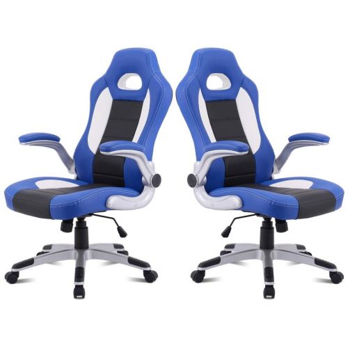  KLS14 Modern Executive High Back Racing Style Gaming Chairs 360-degree Swivel PU Leather Upholstery Thick Padded Seat Adjustable Armrest School Office Home Furniture - Set of 4 Blue #212