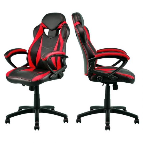  KLS14 Modern Style High Back Gaming Chairs 360-Degree Swivel Design Desk Task PU Leather Upholstery Thick Padded Seat Posture Support Home Office Furniture - Set of 4 RedBlack #2123