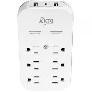 KMC 6-Outlet Extender USB-C PD Surge Protector Wall Tap, Multi-Plug USB Wall Charger, 2 USB-A Ports & USB-C 20W Power Delivery, High-Speed Phone Charger, 980J Surge Protection, UL/ETL Certified, White