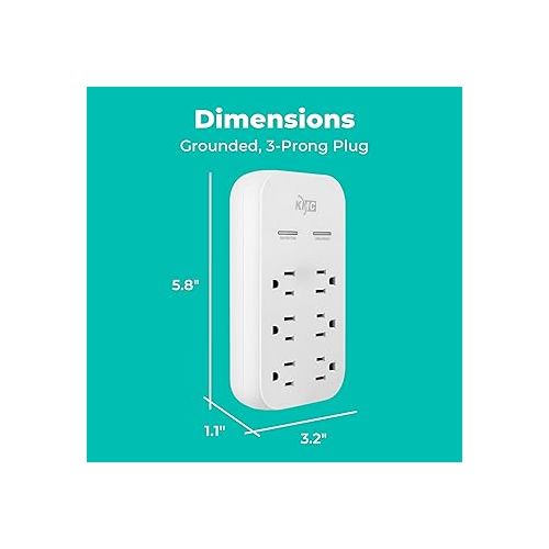  KMC 6-Outlet Extender USB-C PD Surge Protector Wall Tap, Multi-Plug USB Wall Charger, 2 USB-A Ports & USB-C 20W Power Delivery, High-Speed Phone Charger, 980J Surge Protection, UL/ETL Certified, White