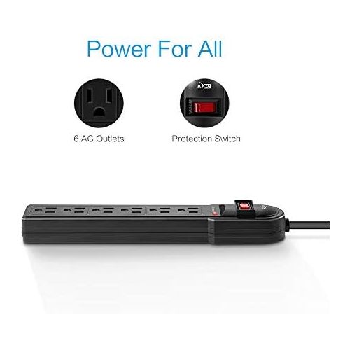  [아마존베스트]KMC 6-Outlet Surge Protector Power Strip 2-Pack, 900 Joule, 4-Foot Cord, Overload Protection, Black