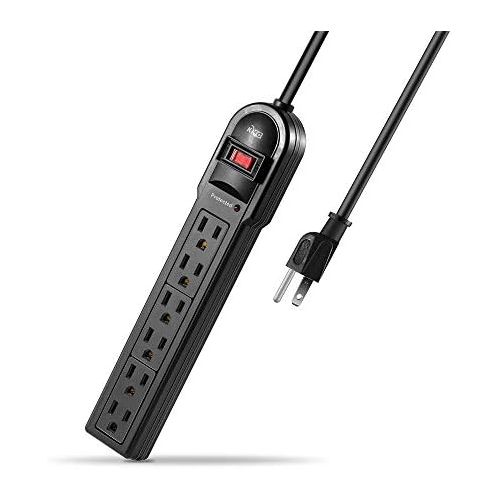  [아마존베스트]KMC 6-Outlet Surge Protector Power Strip 2-Pack, 900 Joule, 4-Foot Cord, Overload Protection, Black