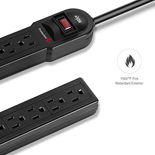  [아마존베스트]KMC 6-Outlet Surge Protector Power Strip 2-Pack, 900 Joule, 4-Foot Cord, Overload Protection, Black