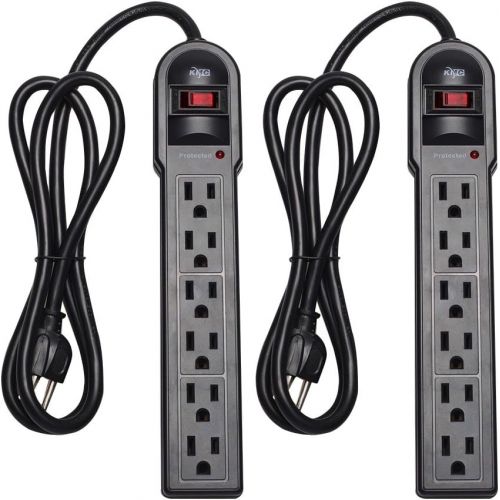  [아마존베스트]KMC 6-Outlet Surge Protector Power Strip 2-Pack, 900 Joule, 4-Foot Cord, Overload Protection, Black