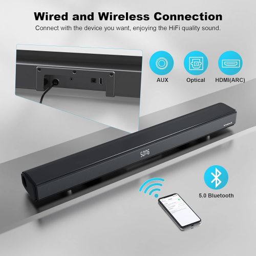  KMOUK Sound Bars for TV, Soundbar 2.1CH with Built-in Dual Subwoofers, Soundbar with 6 Speakers, 4 Equalizer Mode Bluetooth 5.0, HDMI ARC/Optical/AUX Connection, Wall Mountable Sou