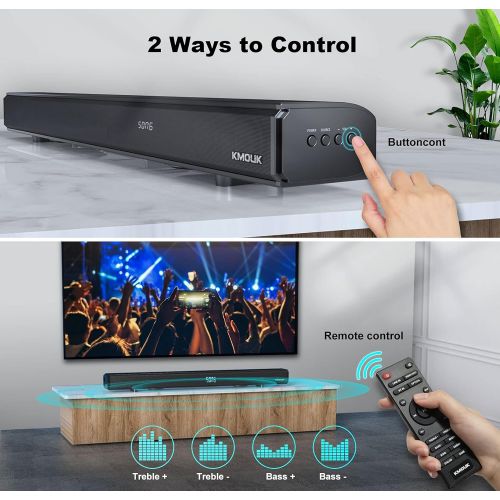  KMOUK Sound Bars for TV, Soundbar 2.1CH with Built-in Dual Subwoofers, Soundbar with 6 Speakers, 4 Equalizer Mode Bluetooth 5.0, HDMI ARC/Optical/AUX Connection, Wall Mountable Sou