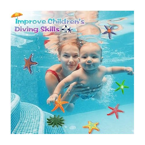  KMUYSL Pool Toys, 10 Pcs Diving Toys for Kids, Swimming Underwater Pool Toys for Ages 4-8, 8-12, Summer Beach Colorful Starfish Toys, Dive Throw Toy for Pool, Beach, Bathroom and Party