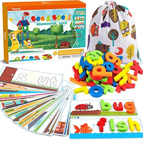  [아마존베스트]KMUYSL Matching Letter Game, Spelling Letter Words for Kids - See and Spell Learning Game Educational Learning Toys Gifts for Preschool Kindergarten Kids Boys Girls 3 4 5 Years Old