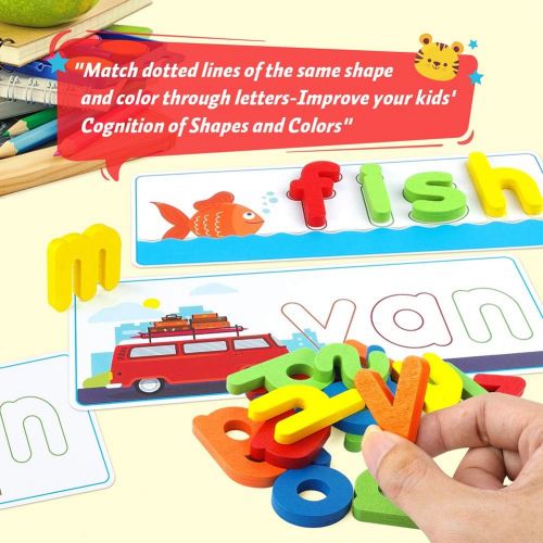  [아마존베스트]KMUYSL Matching Letter Game, Spelling Letter Words for Kids - See and Spell Learning Game Educational Learning Toys Gifts for Preschool Kindergarten Kids Boys Girls 3 4 5 Years Old