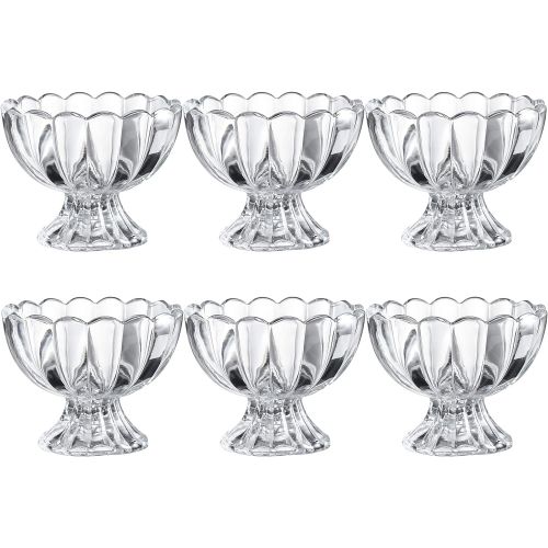  [아마존베스트]KMwares 6PCs Set 6oz Small Cute Footed Tulip Clear Glass Dessert Bowls/Cups - Perfect for Dessert, Sundae, Ice Cream, Fruit, Salad, Snack, Cocktail, Condiment, Trifle and Birthday