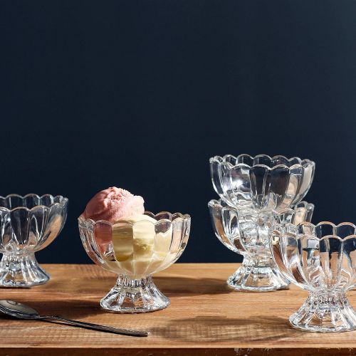  [아마존베스트]KMwares 6PCs Set 6oz Small Cute Footed Tulip Clear Glass Dessert Bowls/Cups - Perfect for Dessert, Sundae, Ice Cream, Fruit, Salad, Snack, Cocktail, Condiment, Trifle and Birthday